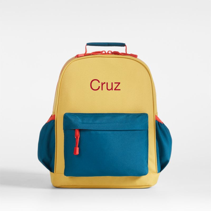 Medium Colorblock Kids Yellow and Green Backpack for School | Crate & Kids | Crate & Barrel