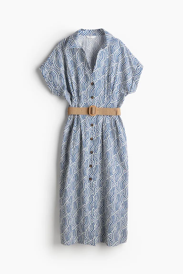 Shirt Dress with Belt - Blue/patterned - Ladies | H&M US | H&M (US + CA)