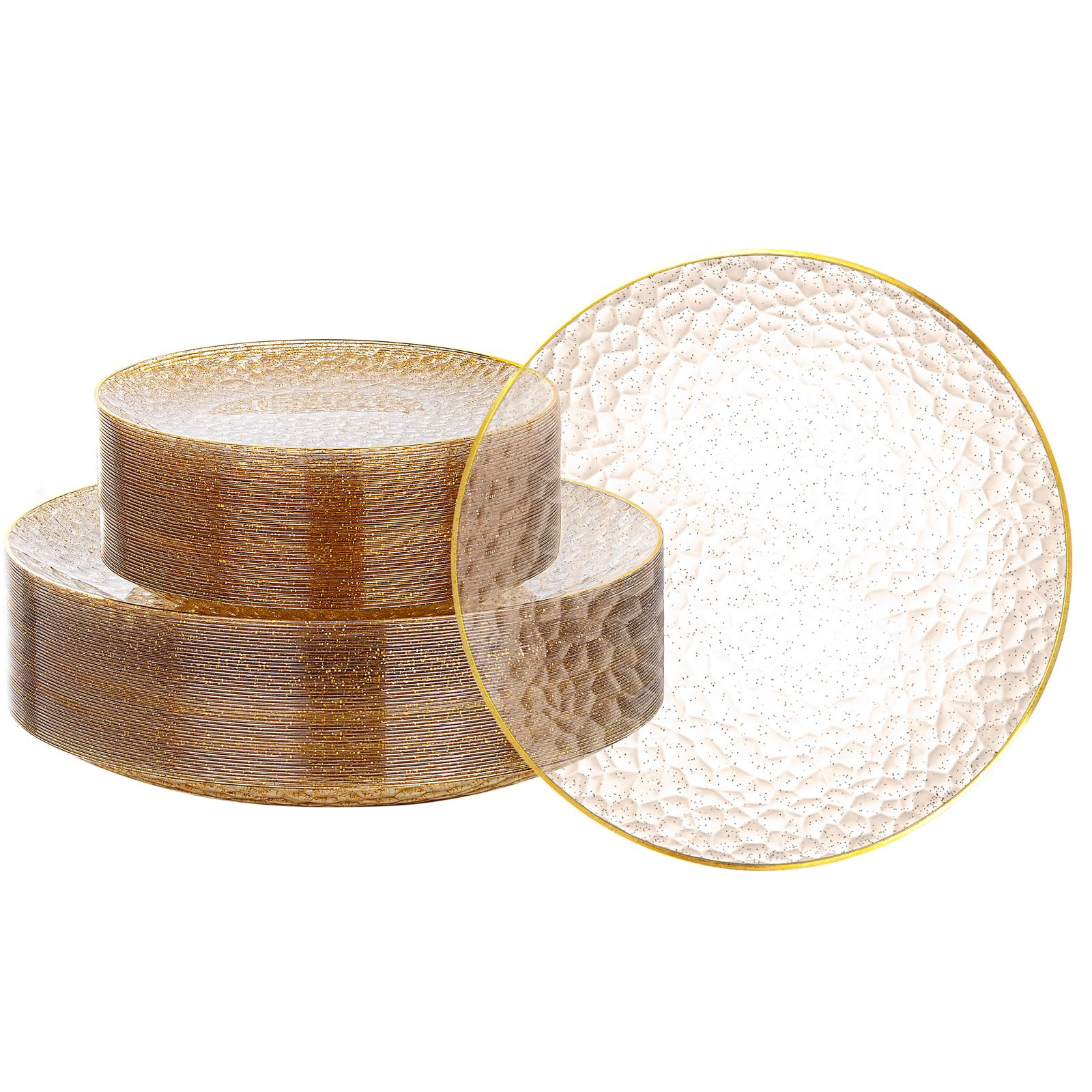 Rubtlamp 60Pcs Clear Gold Plastic Plates, Gold Glitter Disposable Plates, Hammered Plastic Plates... | Amazon (US)