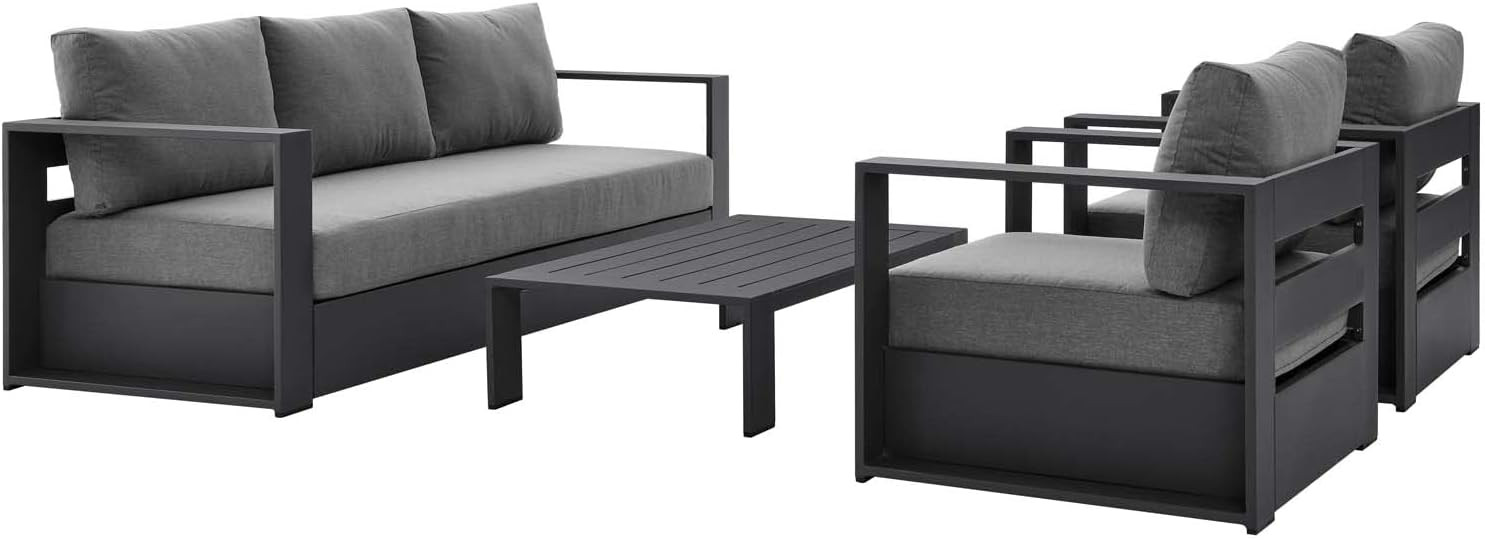 Modway Tahoe Aluminum 4-Piece Outdoor Patio Set in Gray Charcoal | Amazon (US)
