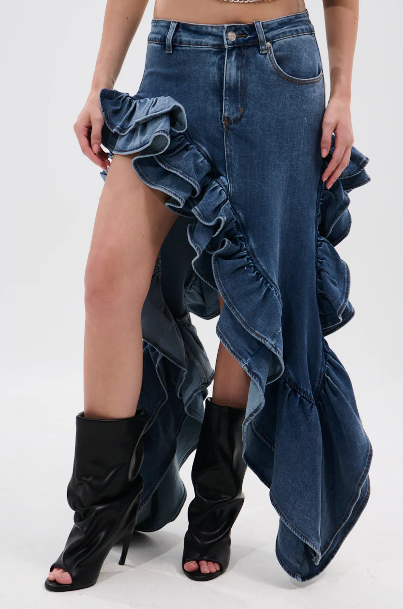 DONT MESS WITH MY HEART DENIM RUFFLE SKIRT | AKIRA