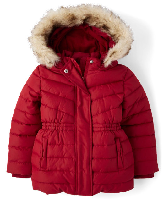 Girls Long Puffer Jacket - Little Essentials - red | The Children's Place