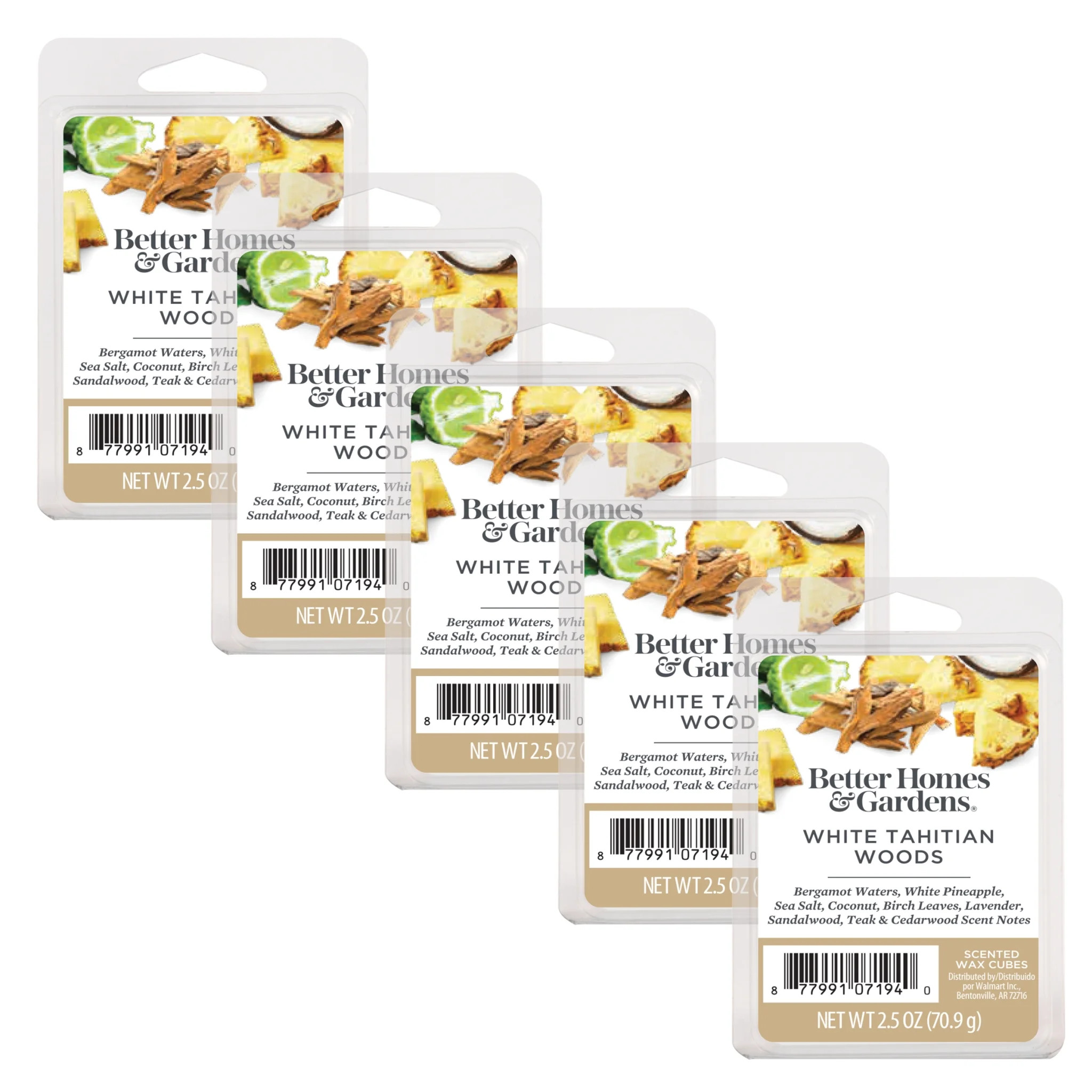 White Tahitian Woods Scented Wax Melts, Better Homes & Gardens, 2.5 Oz (5-Pack) - Walmart.com | Walmart (US)