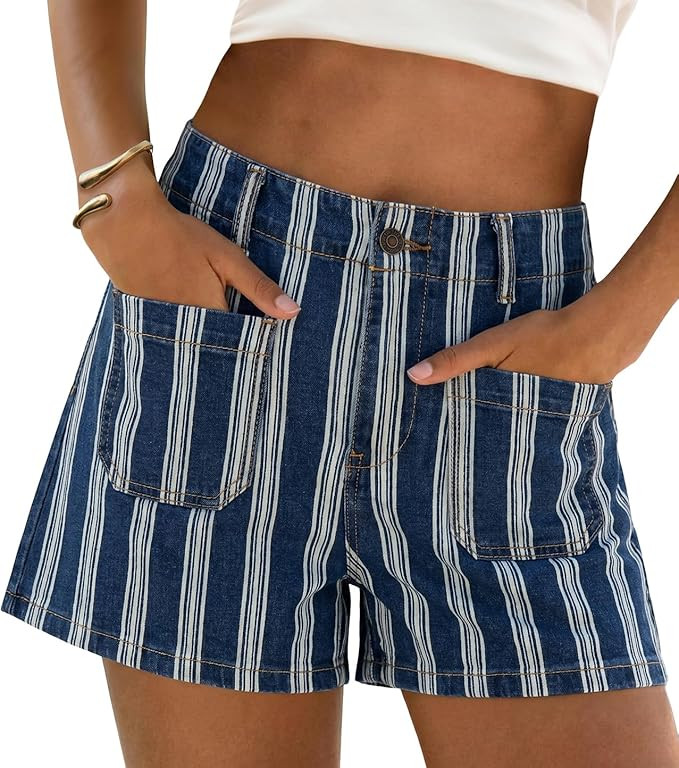 Cicy Bell Womens Summer Striped Jean Shorts Casual High Waisted Wide Leg Denim Shorts Beach Vacat... | Amazon (US)