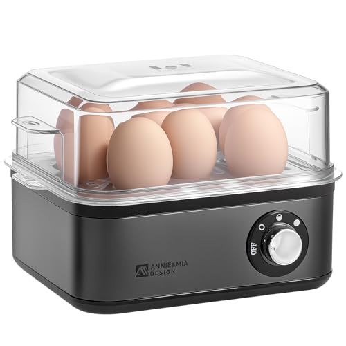 Annie & Mia Design Electric Egg Cooker, Stainless Steel 8 Egg Capacity egg boiler, 500W, Hard, Medium, Soft Boiled Egg Poacher, egg steamer, Multi-function, Knob Controled Auto Shut-Off Function | Amazon (US)