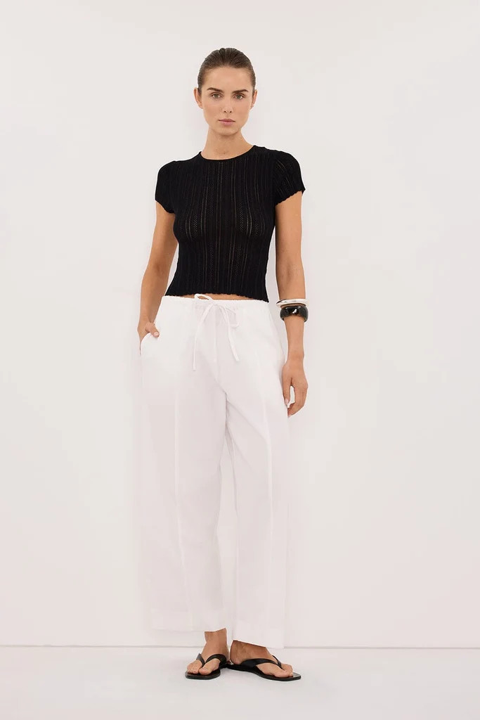 ELENA BLACK POINTELLE KNIT BABY TEE | DISSH