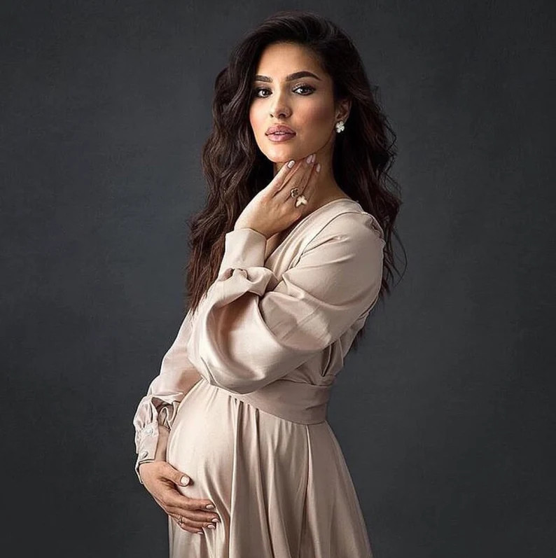 Maternity Gown Maternity Robe Maternity Dress Silk Long Robe W Cuffs Plus Size Wedding Maternity ... | Etsy (US)