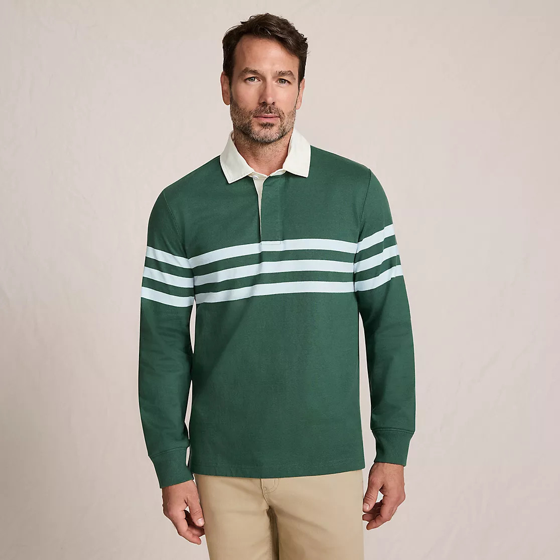 Men's Long Sleeve Stripe Rugby Shirt | Lands' End (US)