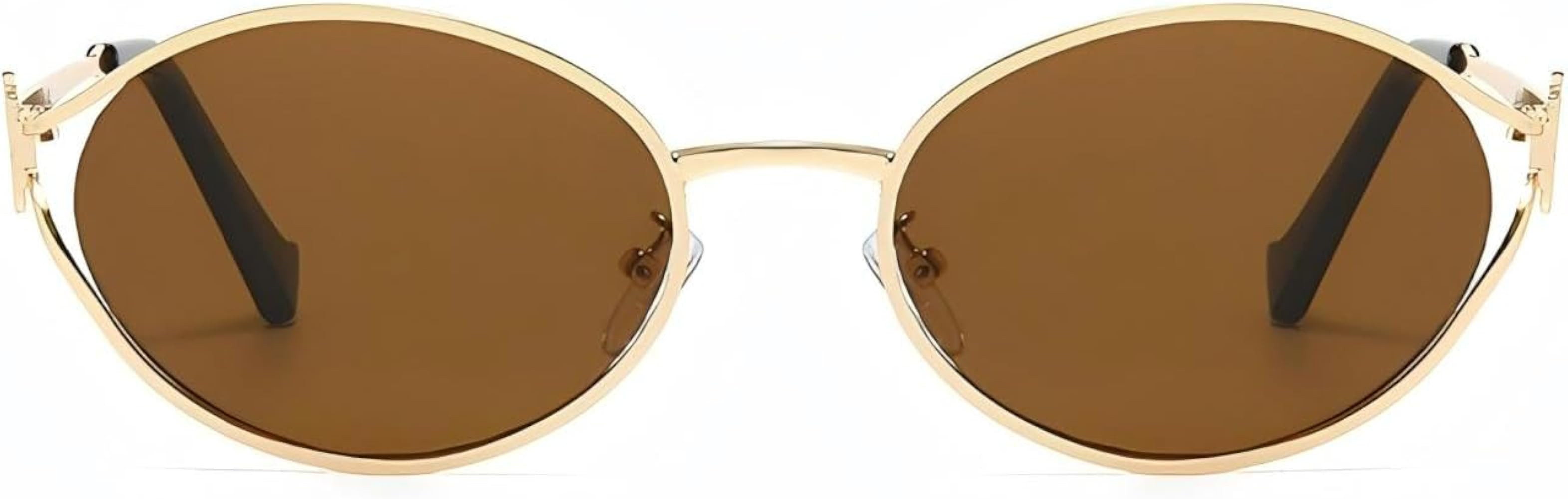 Women's Retro Oval Frame Sunglasses 90s Y2K Trend Round Sun Glasses | Amazon (US)
