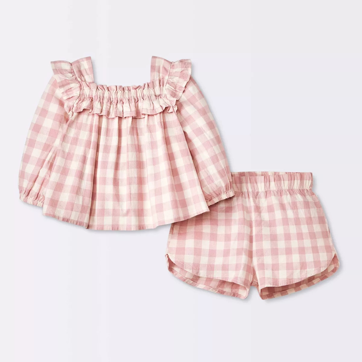 Baby Girls' Gingham Linen Slub Top & Bottom Set - Cloud Island™ Pink 6-9M | Target