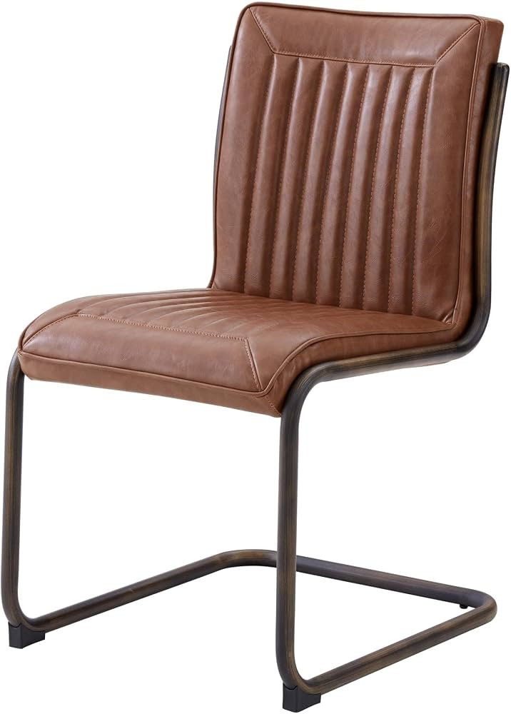 Cooper Pu Chair Rubber Gold Frame (Set of 2) Brown Industrial Leather Tufted | Amazon (US)