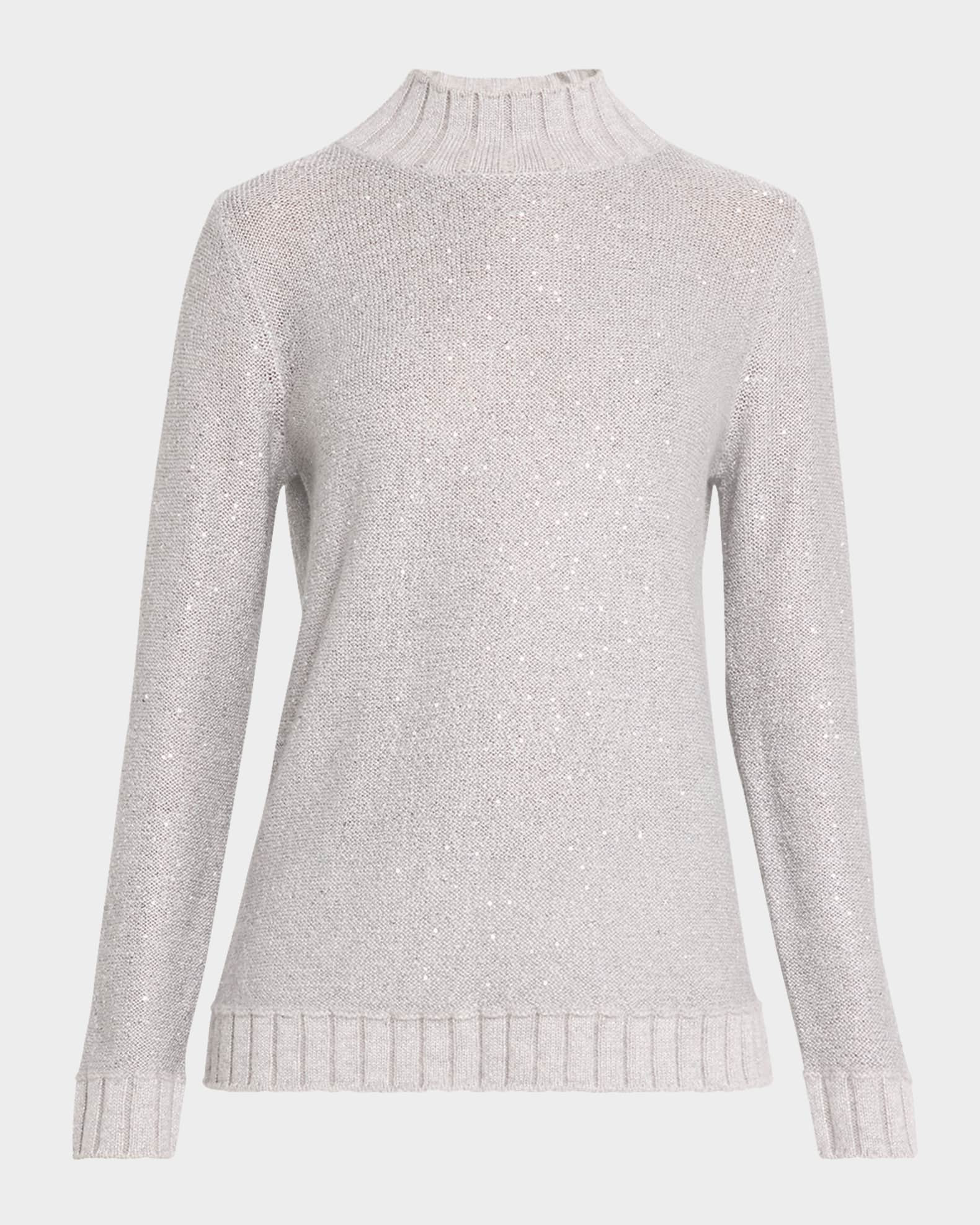 Neiman Marcus Cashmere Collection Cashmere Mock-Neck Sequin Knit Sweater | Neiman Marcus