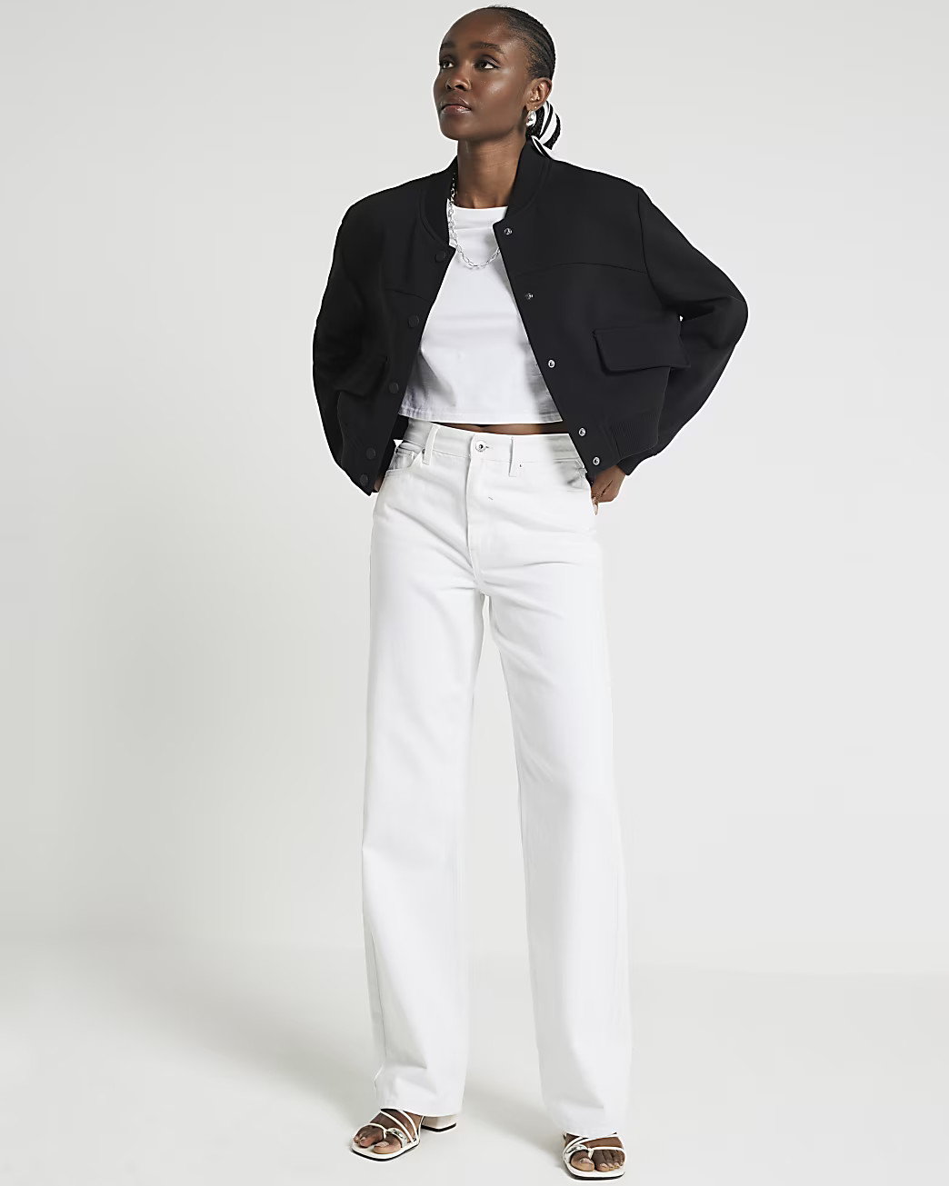 Black tailored crop bomber jacket | River Island (UK & IE)