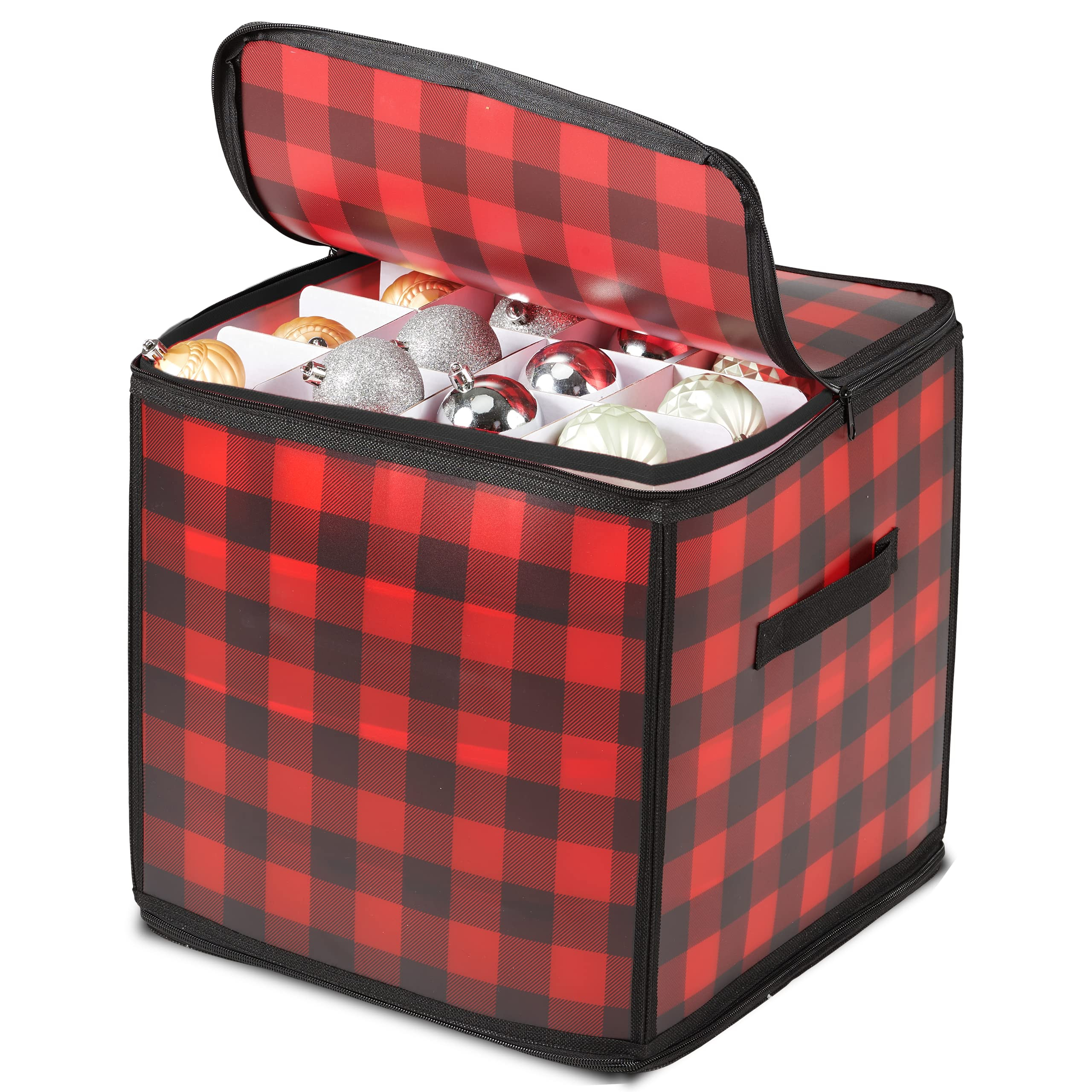 ZOBER Christmas Ornament Storage Box Plastic - Stores 64 3" Ornaments with Individual Trays - Orn... | Amazon (US)