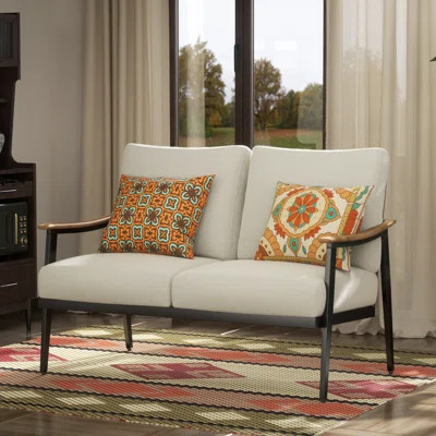 Metal Outdoor&Indoor Person Seating Sofa Patio Loveseat With Wicker Backrest & Cushions | Wayfair North America