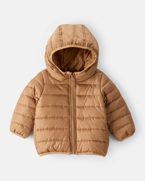 Baby Packable Hooded Puffer Jacket - Brown | Carter's Inc