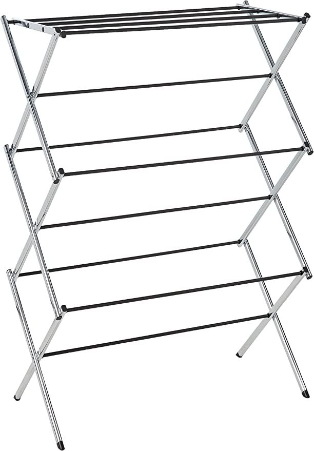 Amazon Basics Foldable Laundry Rack for Air Drying Clothing - 41.8" x 29.5" x 14.5", Chrome | Amazon (US)