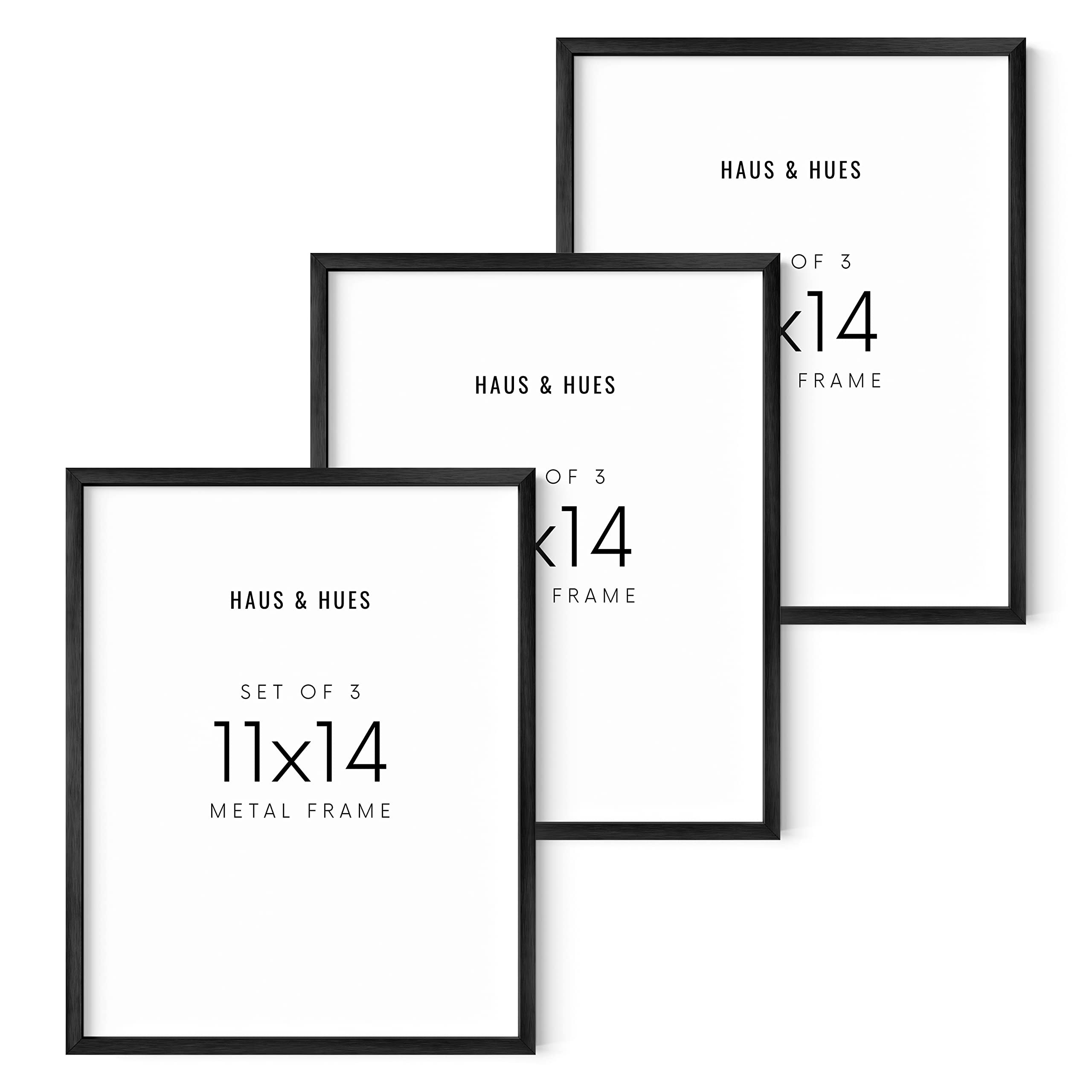 HAUS AND HUES Picture Frame Set of 3, Black Aluminum, 11x14 inches, Modern Style | Amazon (US)