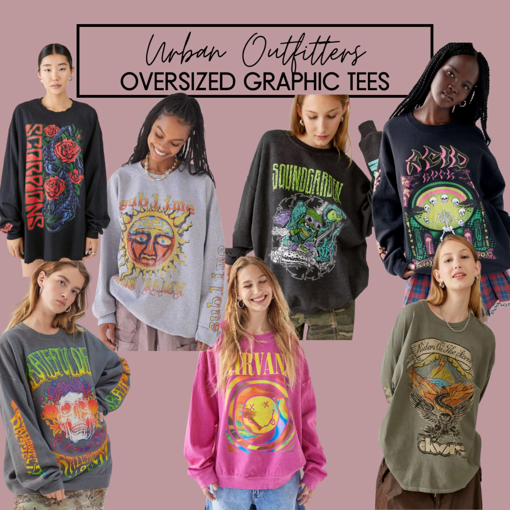 Urban Outfitters oversized long sleeved graphic tees! With the fall temps coming these graphic tees are perfect! Pair with a cute skirt, balloon cargo pants, or a simple biker short! 

#LTKSeasonal #LTKstyletip #LTKcurves
