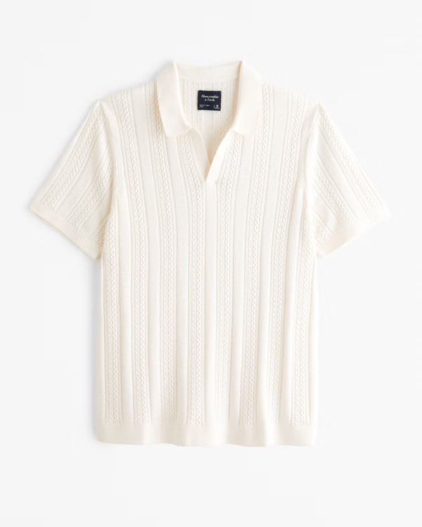 Cable Stitch Johnny Collar Sweater Polo | Abercrombie & Fitch (US)
