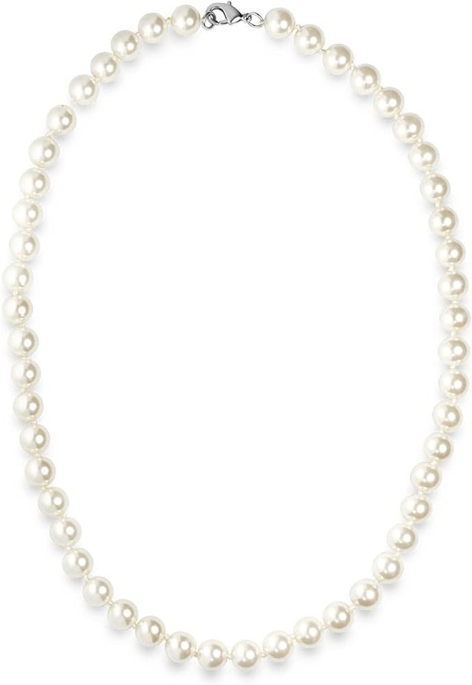 KEZEF Pearl Necklaces for Women - Simulated Faux Cream White Pearl Necklace 16" - 20" - Hand Knot... | Amazon (US)