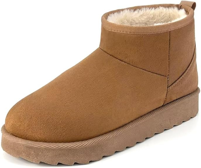 Women Suede Classic Ultra Mini Snow Boots, Faux Fur Lined Slip On Ankle Winter Booties, Womens Wa... | Amazon (US)