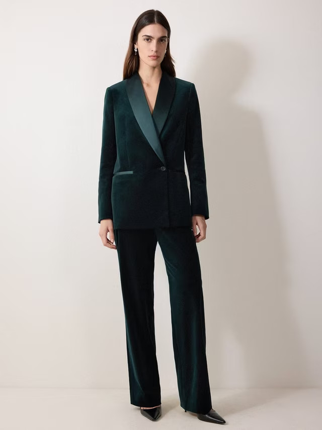 Jigsaw Velvet Satin Shawl Blazer, Green | John Lewis (UK)
