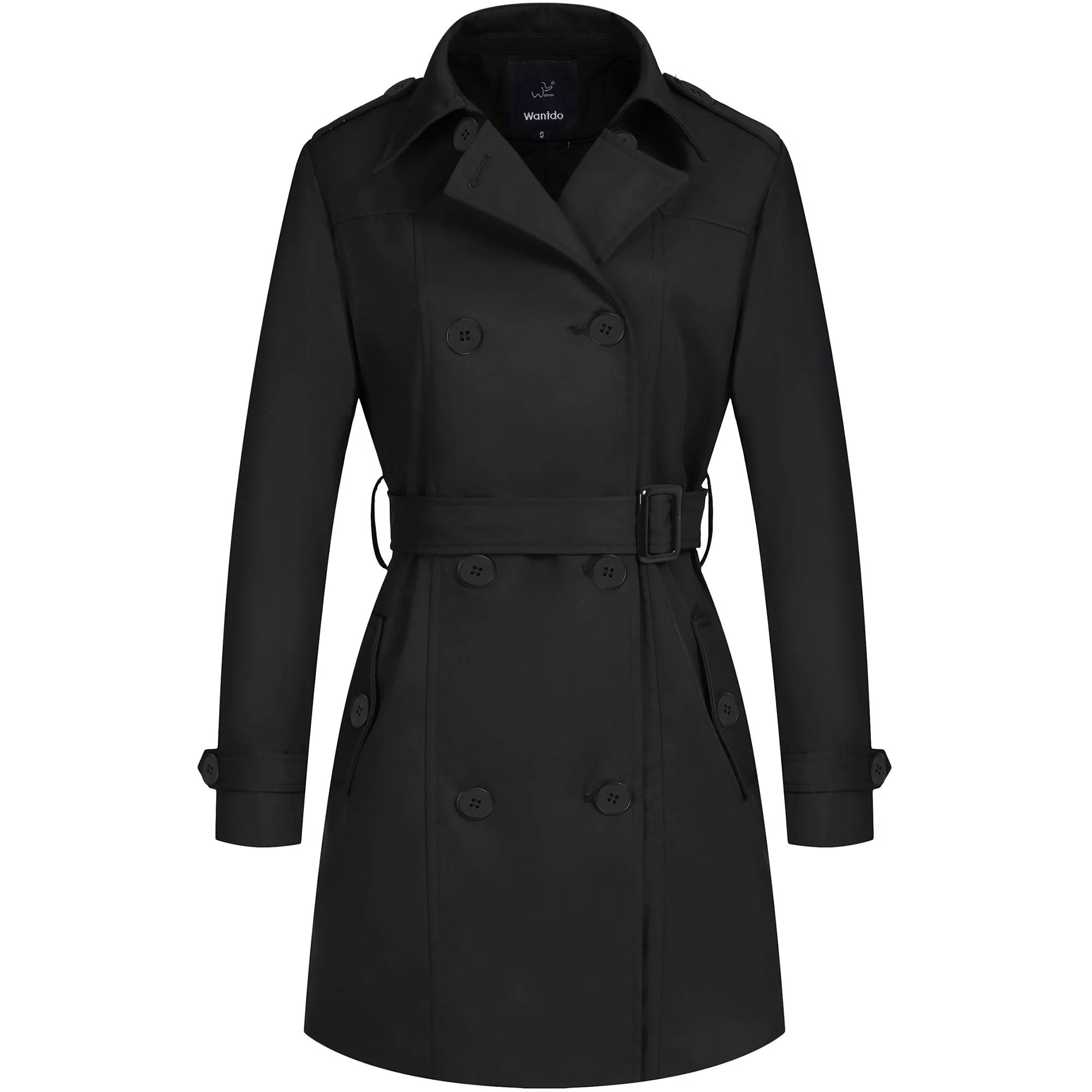 Wantdo Women's Plus Size Trench Coat Lapel Long Coats Double Breasted Spring Outerwear Black XL | Walmart (US)