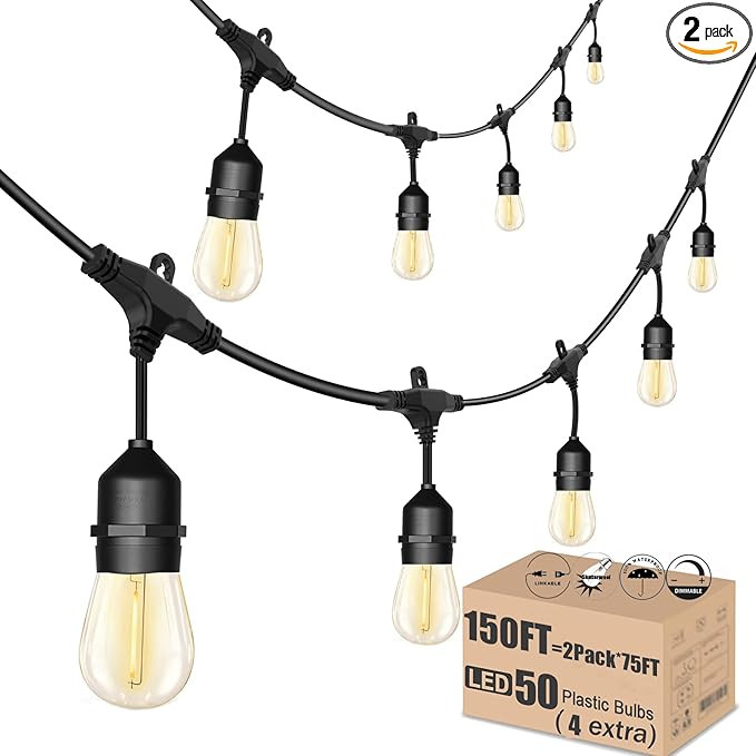 Outdoor String Lights for Outside LED 150 FT Shatterproof Patio Lights with 50 Waterproof Bulbs f... | Amazon (US)