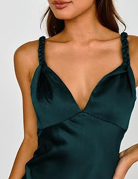 Summer Satin Braided Spaghetti Strap V Neck Maxi Dress for Women Elegant Silk Sleeveless Backless... | Amazon (US)