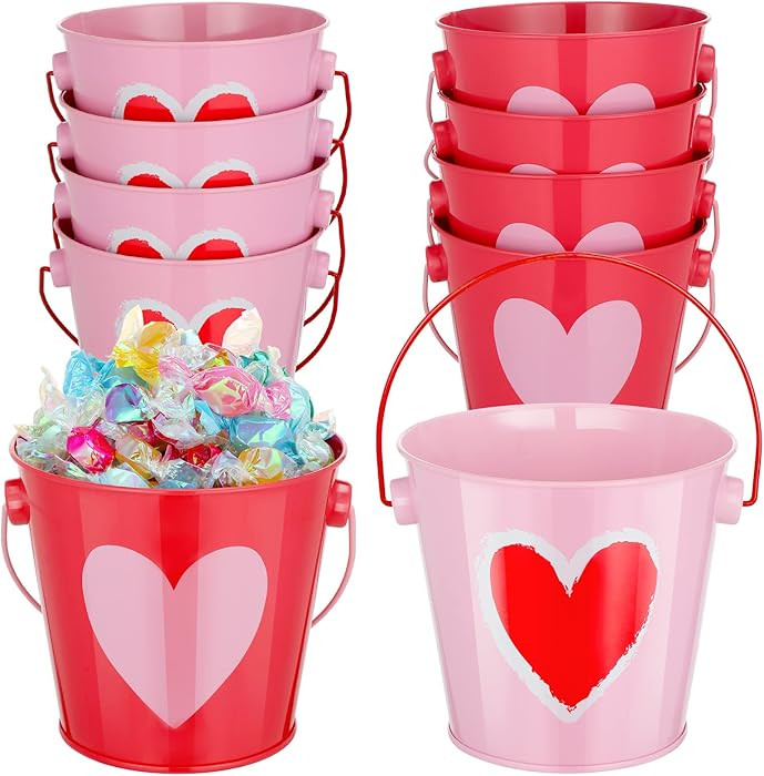 Vesici 8 Pcs Valentine's Day Small Bucket Bulk Heart Metal Bucket with Handle Pink Red Candy Gift... | Amazon (US)