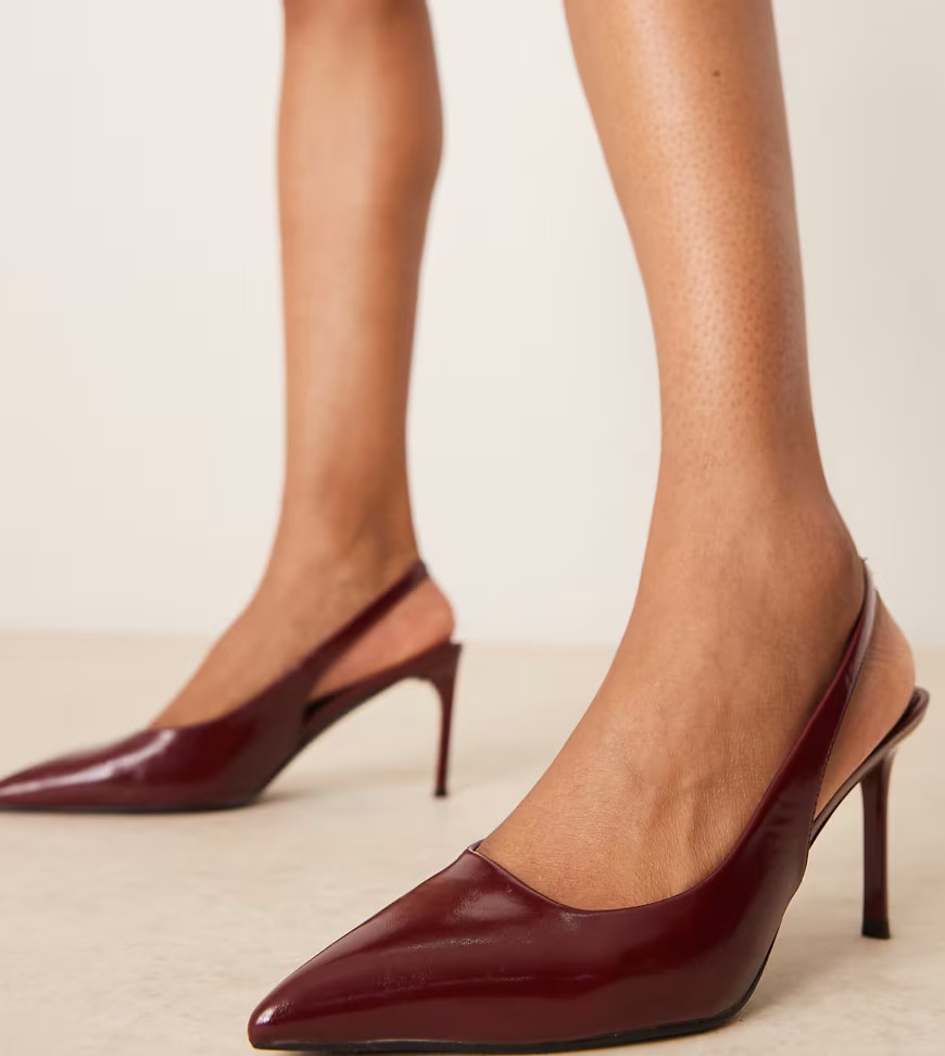 ASOS DESIGN Wide Fit Spicy slingback stiletto mid shoes in burgundy-Red | ASOS (Global)