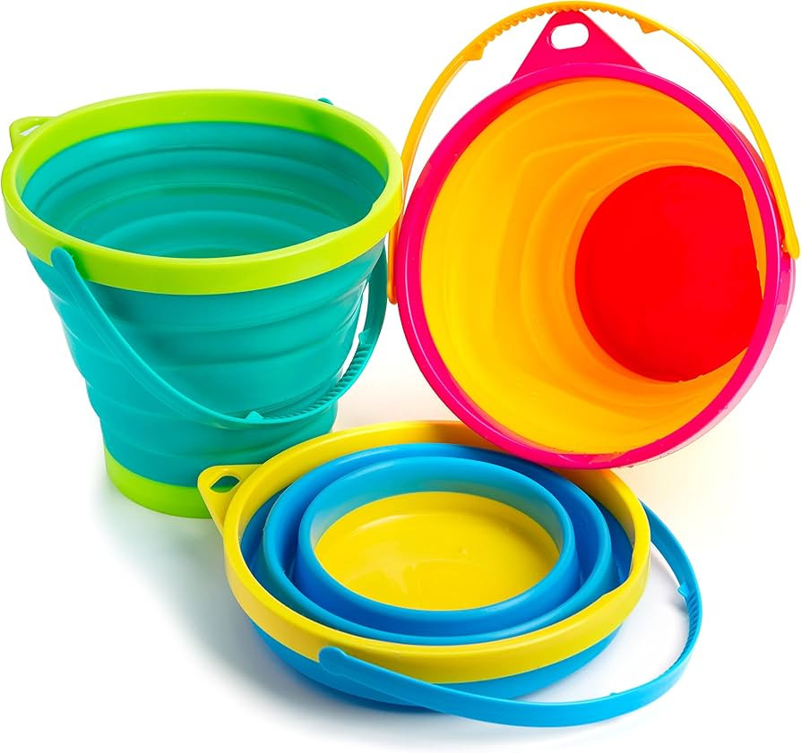 Shindel Foldable Beach Bucket Set, 3PCS Collapsible Beach Bucket Sand Buckets for Beach, Collapsi... | Amazon (US)