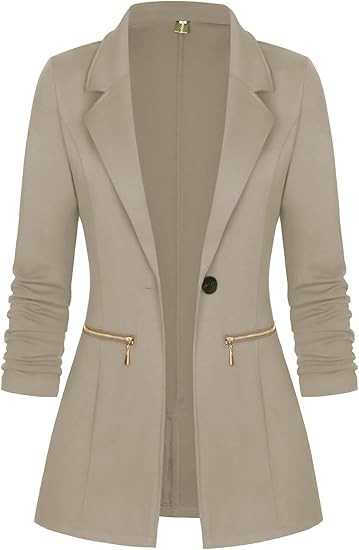Genhoo Women's Long Sleeve Blazer Open Front Cardigan Jacket Work Office Blazer with Zipper Pocke... | Amazon (US)