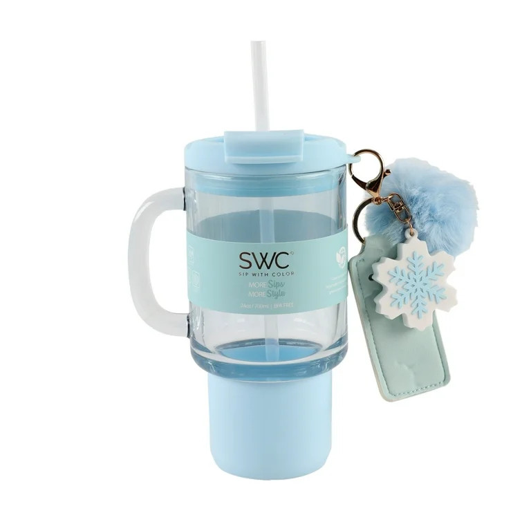 Cook With Color 24oz Glass Water Bottle Cup with Lid and Straw, Blue Snow | Walmart (US)