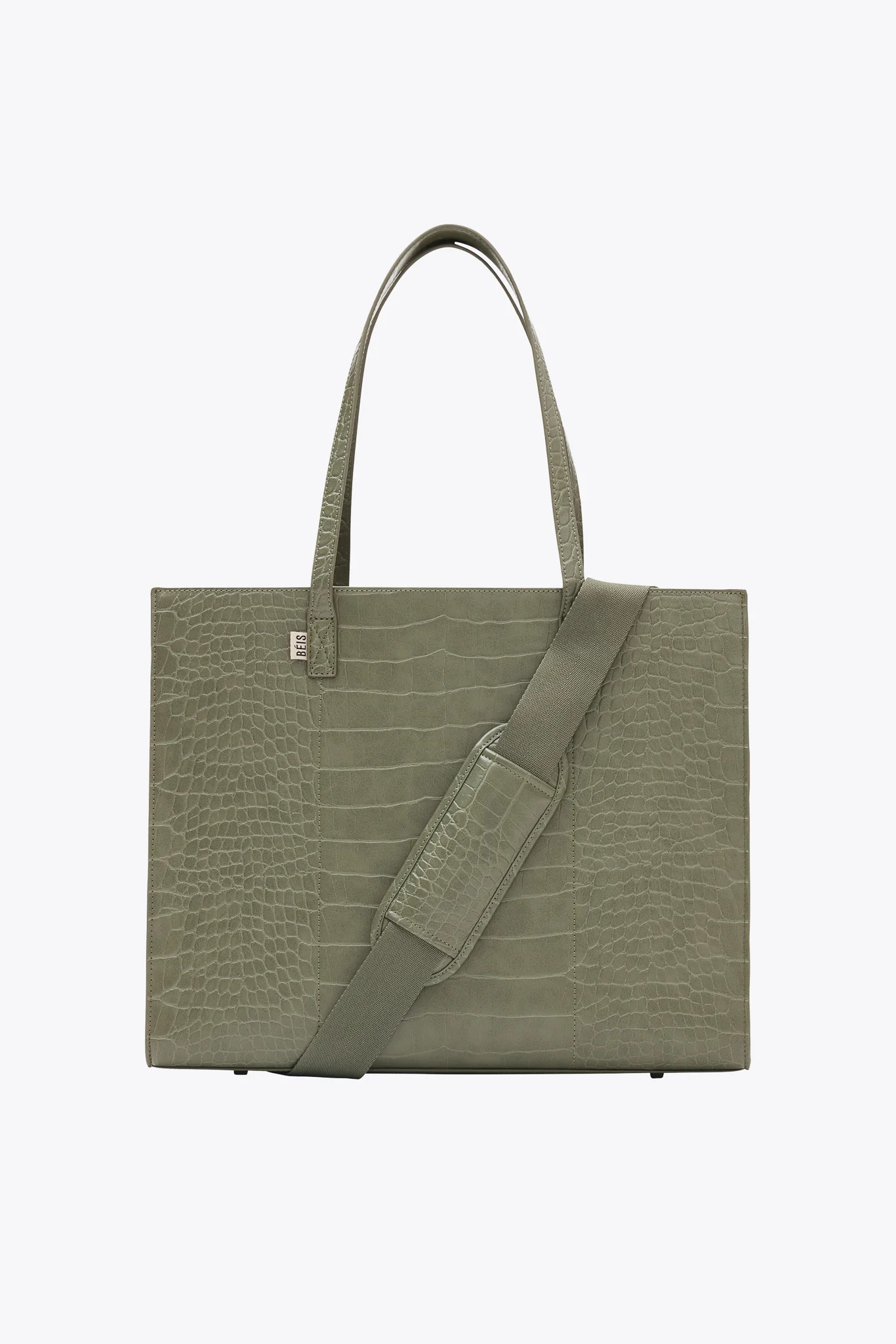 BÉIS 'The Large Work Tote' in Olive Croc - Olive Green Large Laptop Bag & Tote Bag For Work | BÉIS Travel
