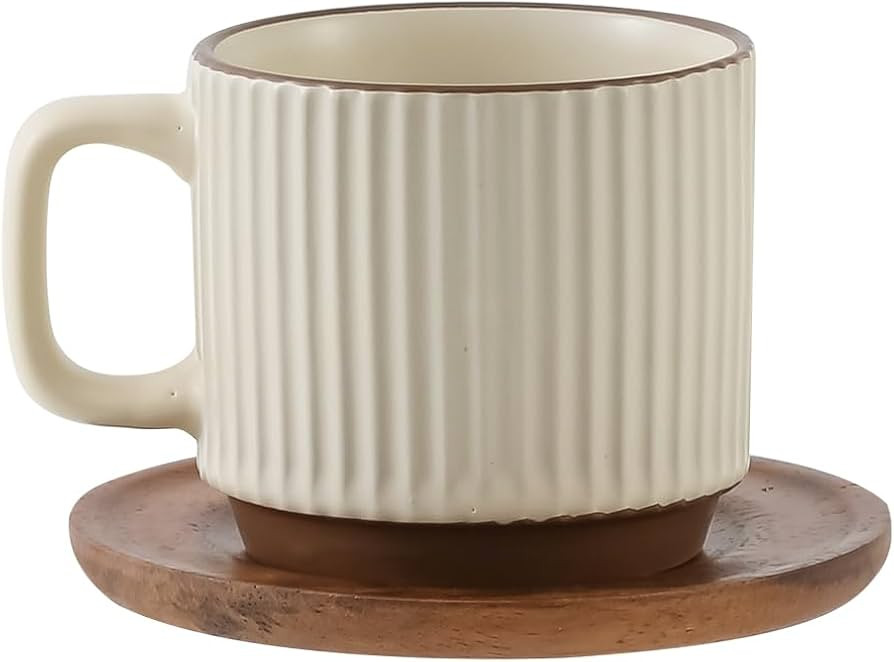 Artisanal Ceramic Mug & Walnut Saucer Set for Coffee Latte, Cappuccino Espresso Tea - 8.3oz/250ml... | Amazon (US)