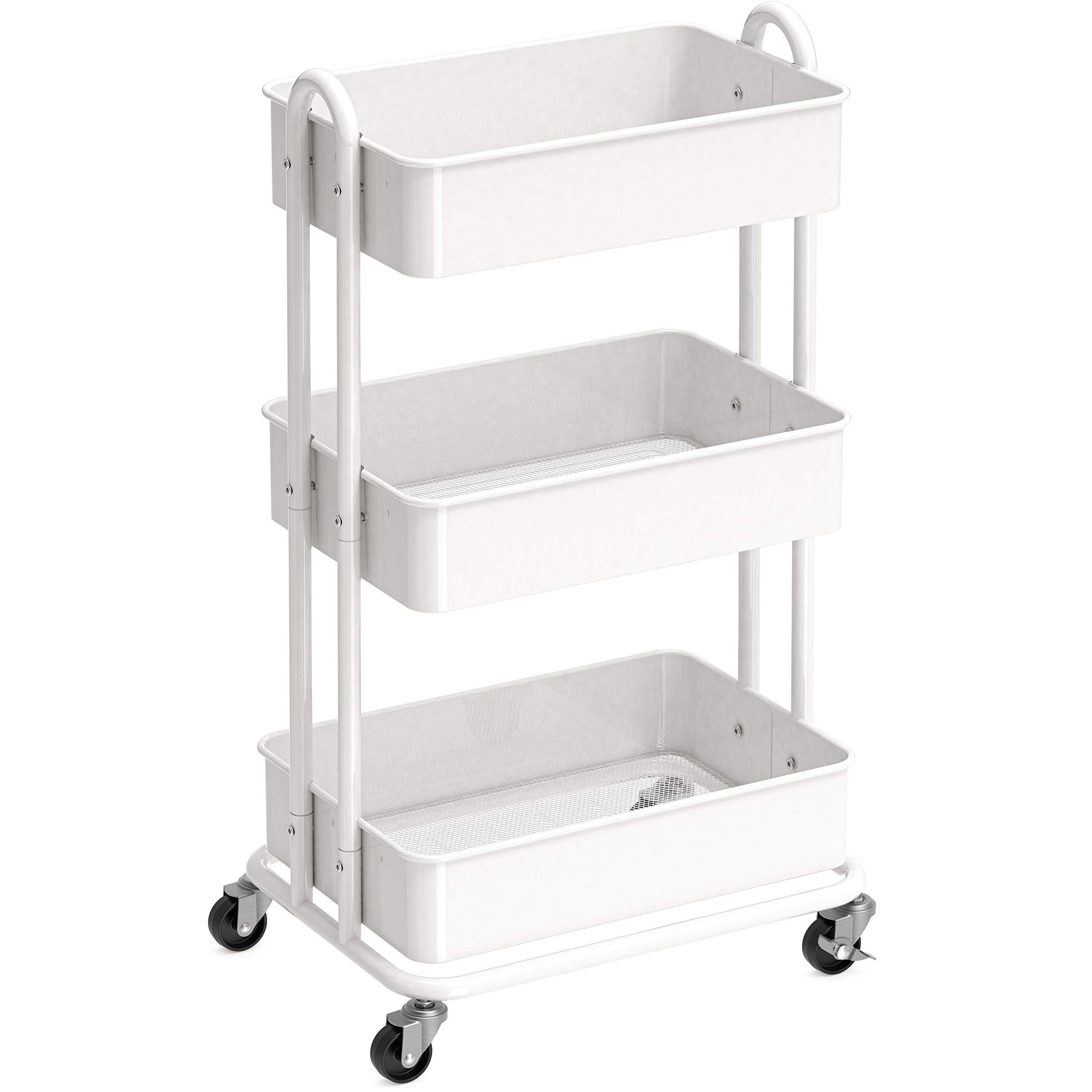 SimpleHouseware Heavy Duty 3-Tier Metal Utility Rolling Cart, White | Amazon (US)