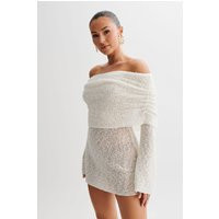 Marisol Off Shoulder Boucle Mini Dress - Ivory | MESHKI US