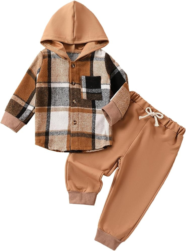 Douhoow Toddler Unisex Baby Clothes Boys Girls Flannel Shirt Tops Plaid Hoodie Sweatshirt + Sweat... | Amazon (US)