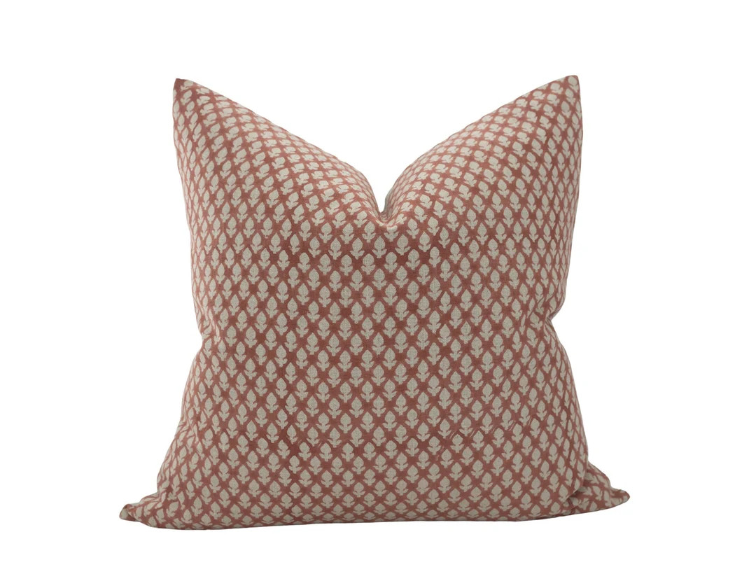 GABLE || Rust Block Print Pillow Cover Designer Linen Floral Pillow Reddish-Brown Floral Pillow F... | Etsy (US)