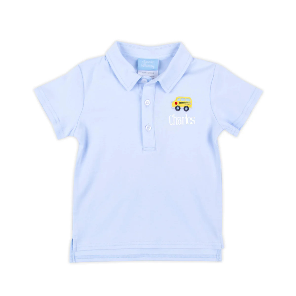 Bus Applique Light Blue Polo | Classic Whimsy