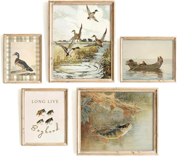 Lhoiplme Vintage Nursery Wall Art Decor Baby Boy Room Canvas Prints Fishing Hunting Nursery Wall ... | Amazon (US)
