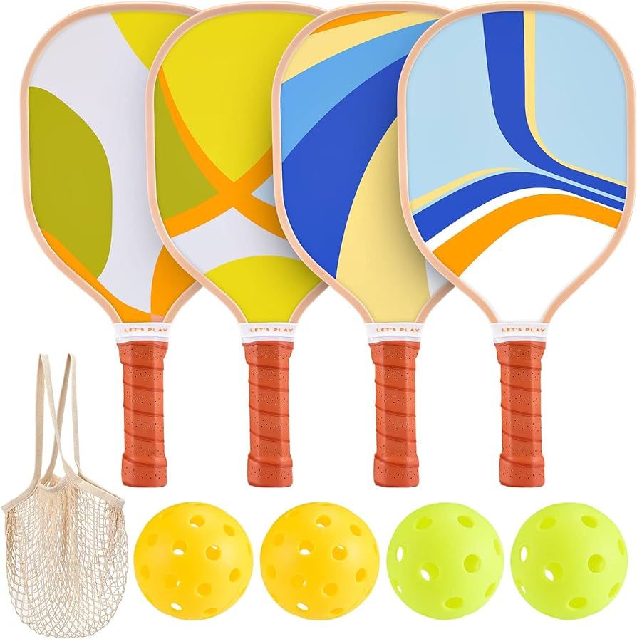 Sprypals Pickleball Paddles Set of 4, Premium Wood Pickleball Set of 4 with 4 Balls and 1 Carry B... | Amazon (US)