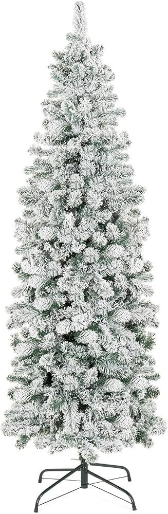Best Choice Products 6ft Snow Flocked Artificial Pencil Christmas Tree Holiday Decoration w/Metal... | Amazon (US)