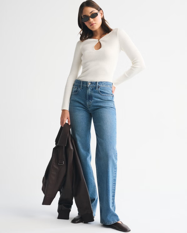 Hardware Keyhole Long-Sleeve Sweater Top | Abercrombie & Fitch (US)