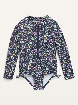 Long-Sleeve Side-Tie One-Piece Rashguard Swimsuit for Toddler Girls | Old Navy (US)