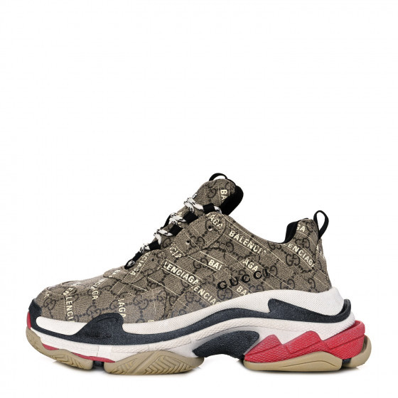 BALENCIAGA X GUCCI GG Supreme Monogram Allover Logo Mens Triple S Sneakers 43 Beige Ebony Mystic Whi | Fashionphile