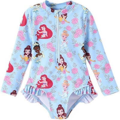Disney Princess Toddler Summer Flower One Piece Rash Guards Disney Princess Blue 2T | Target