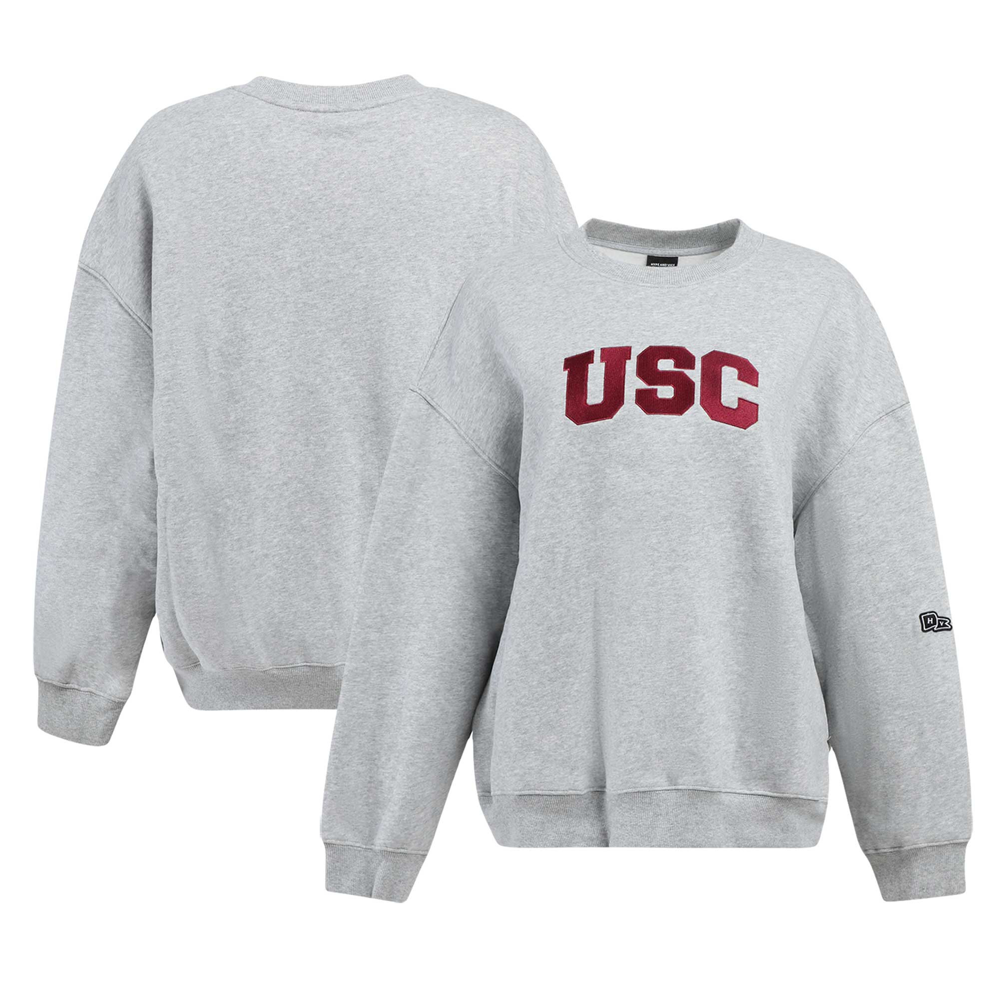 Women's Hype and Vice Heather Gray USC Trojans Offside Crew Neck Pullover Sweatshirt | Fanatics